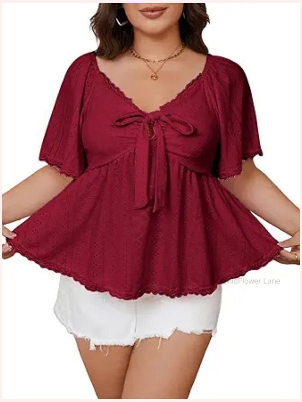 Plus Size Babydoll Peplum Top Flowy Ruffle V-Neck Blouse